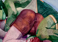 a watercolor painting of two wrestlers wrestling