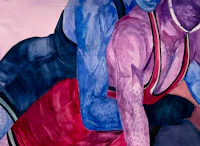 a watercolor painting of two wrestlers