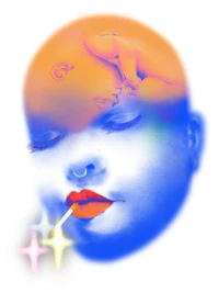 an image of a child's head with lipstick on it