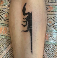 a tattoo of a scorpion on a person's leg