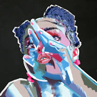 a painting of a woman covering her face with her hands